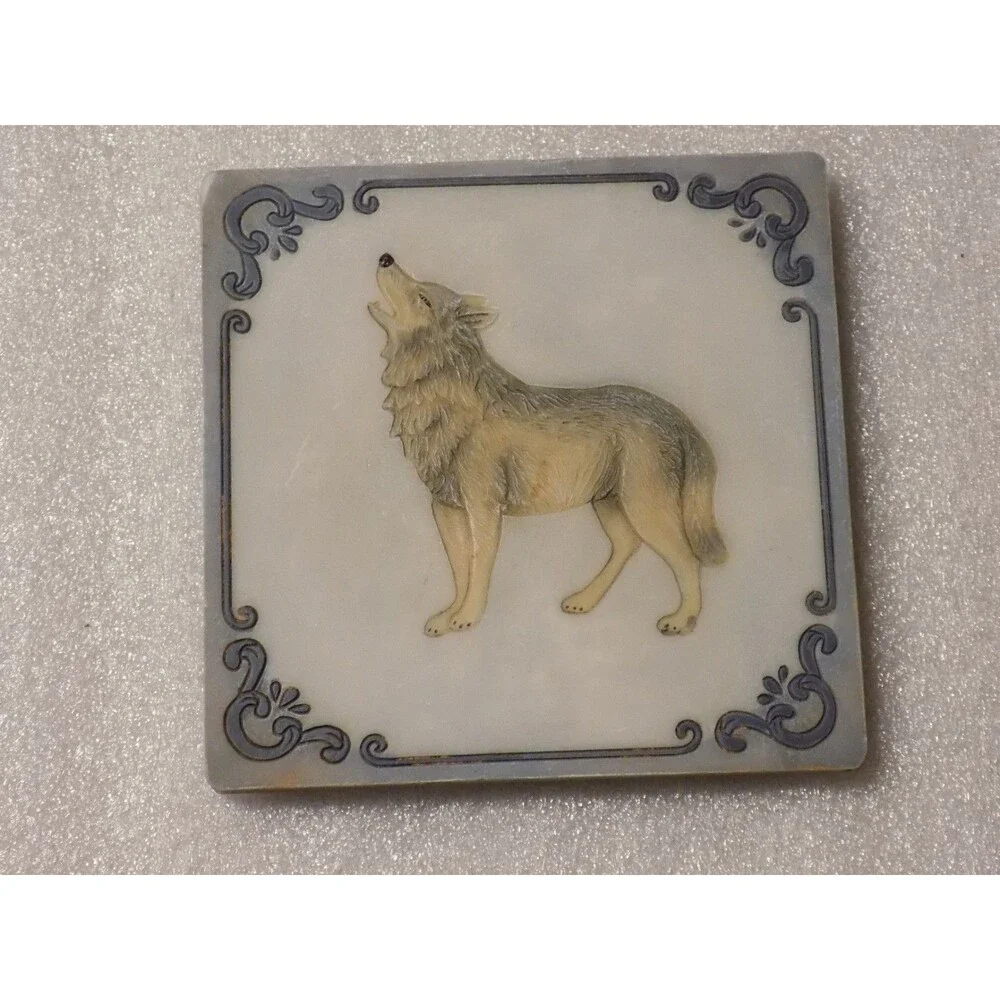 Lot Of 4 Wolf Marble Stoneware Coasters Set